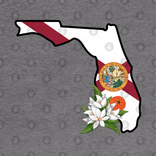 State of Florida Flag with State Flower Orange Blossom by Gsallicat